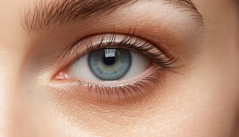 Close-up photo of the under-eye area showing the tear trough region and natural skin texture