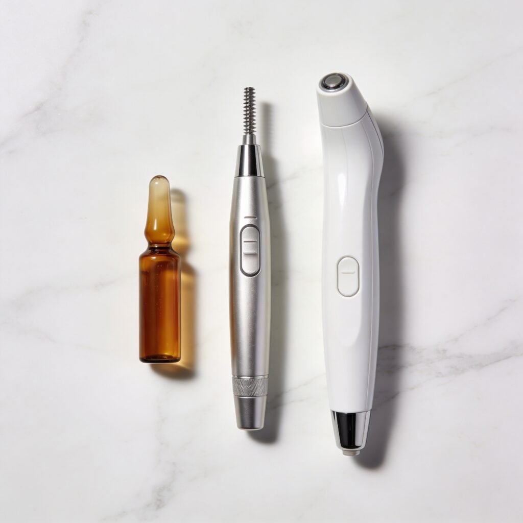 chemical peel solution microneedling pen and laser handpiece side by side comparison