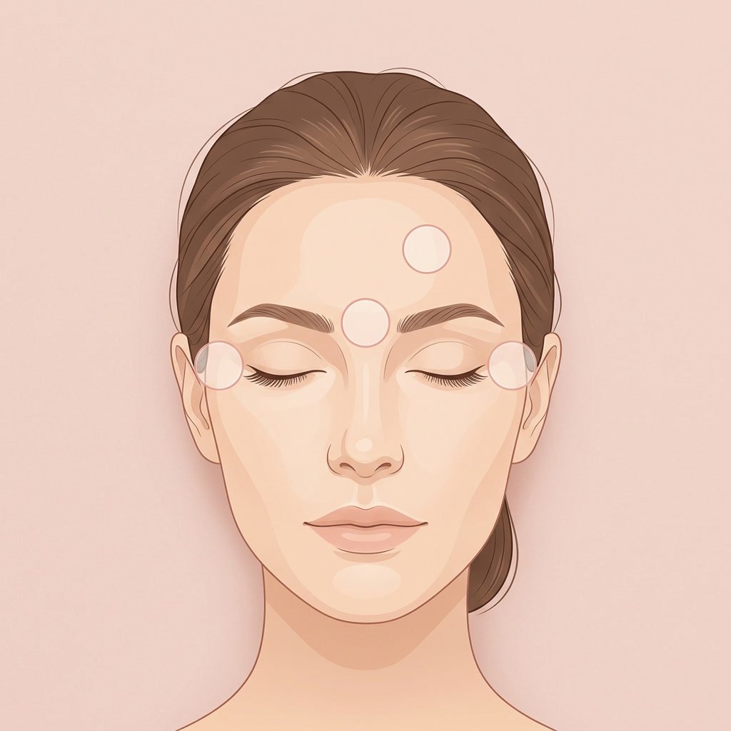 illustration of facial treatment areas for non-invasive natural look including glabella forehead and crow's feet