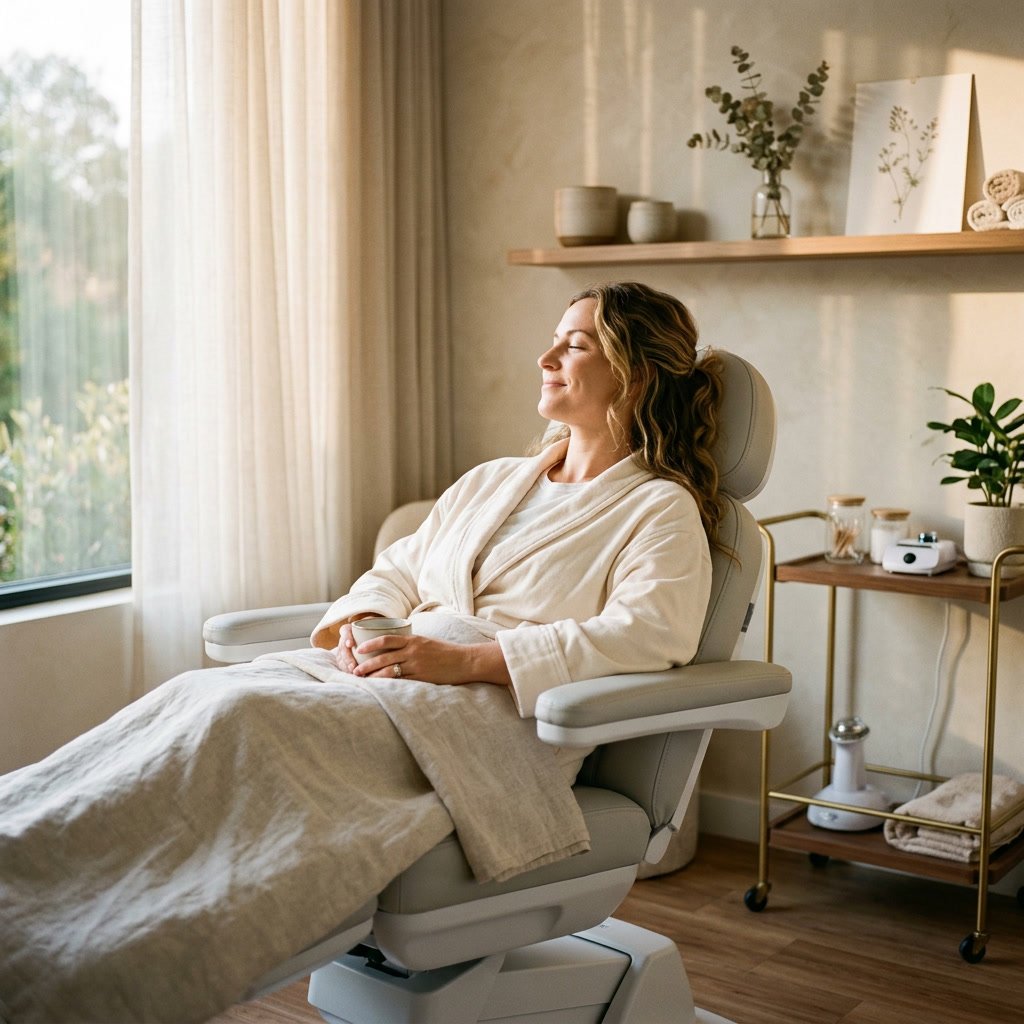 busy mom receiving a non-invasive treatment for a natural look at a med spa